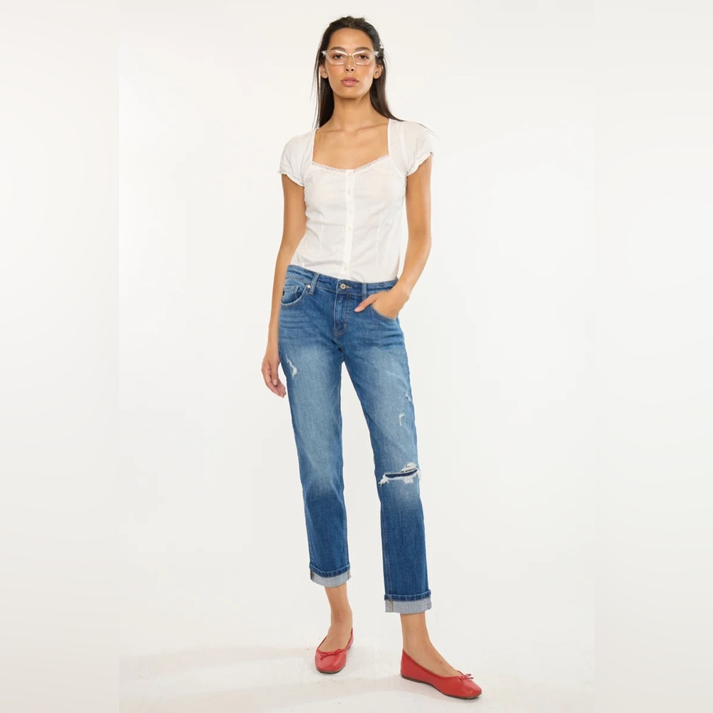 a.n.a Mid-Rise Boyfriend Jeans in Classic Blue